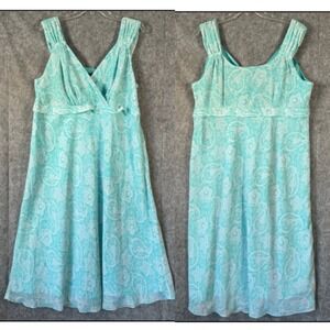 Y2K George Babydoll Fairy Midi Dress Womens 2X Chiffon Paisley Feminine Blue